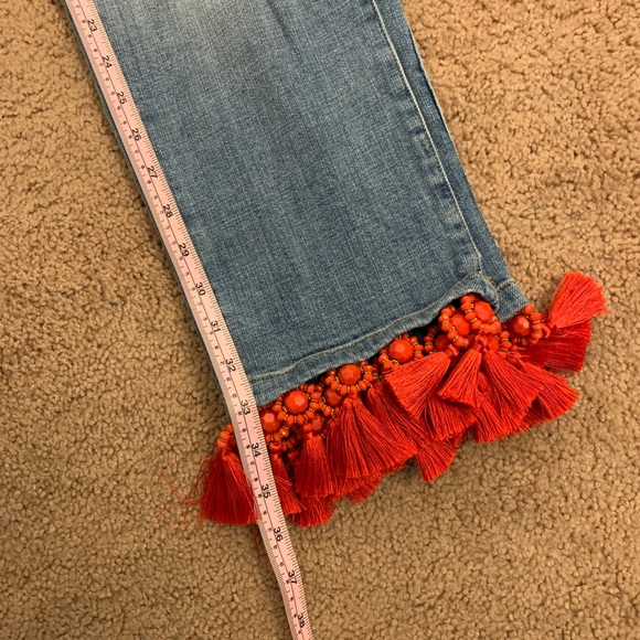 ❌SOLD❌Anthropologie red tassel boyfriend jeans - Picture 5 of 8